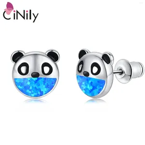 Stud -oorbellen Cinily Black Panda voor vrouwen schattige meisjes cirkel met opal steen zilveren kleur mode oor sieraden geschenken