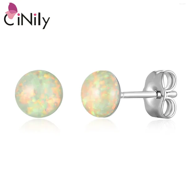 Boucles d'oreilles étalon création de feu blanc Opal pour femmes 6 mm couleur argent rond petite boucle d'oreille mignonne bijoux de mode féminine