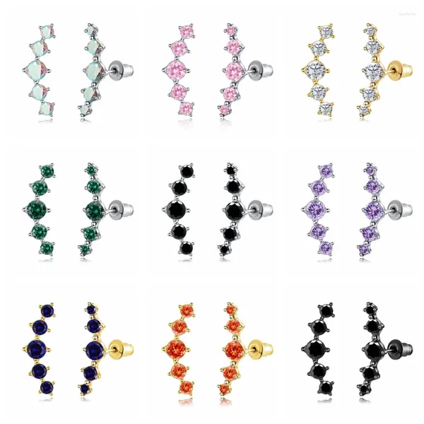 Boucles d'oreilles étalon CINULY Multcolore avec zircon rond 14K Rangée incurvée en or des cadeaux de la Saint-Valentin pour femmes filles