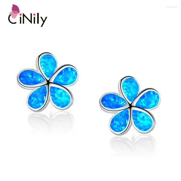 Boucles d'oreilles CiNily blanc bleu opale de feu plaqué argent fleur flore gardénia bohême Boho été Chic bijoux cadeau femme