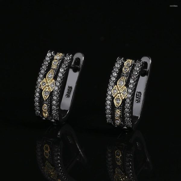 Boucles d'oreilles CIZEVA Design Original rectangulaire géométrique Zircon bohème noir or couleur 925 argent oreille Vintage italie bijoux
