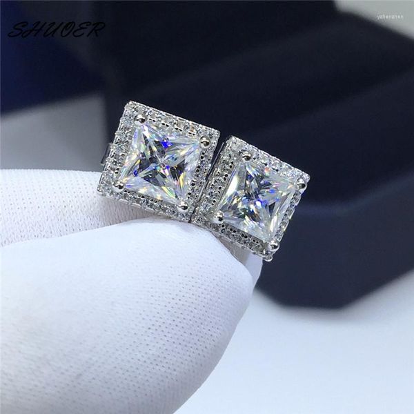 Pendientes clásicos de 1 quilate con corte princesa brillante, prueba de diamante pasado, moissanita de color D, piedra cuadrada de Plata de Ley 925