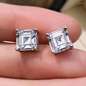 Boucles d'oreilles classiques 7MM Square Lab Moissanite Diamond Pure 925 Sterling Silver Fine Jewelry Cadeaux de mariage