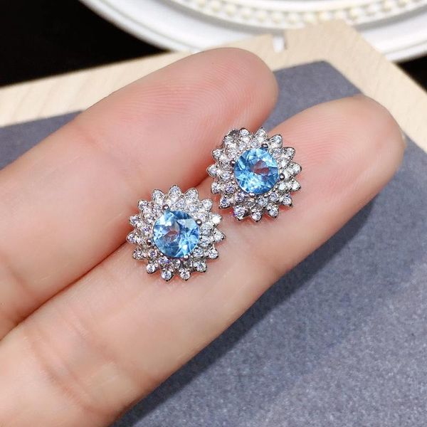 Pendientes de semental Classic 925 Silver Topaz 5 mm Total 1ct Natural Light Blue para mujer regalo