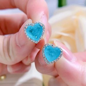 Stud Earrings Classic 925 Sterling Silver Heart Paraiba Tourmaline Gemstone 18K Gold Poled Fine Jewelry