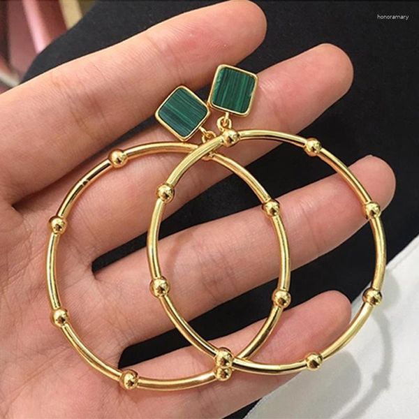 Pendientes de botón Estilo clásico de bambú Colgante de círculo grande Chapado en oro plateado Verde Blanco Concha cuadrada para joyería de mujer