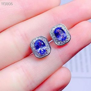 Boucles d'oreilles à clous en Tanzanite bleue classique, pour femme de bureau, 4mm 6mm, cadeau naturel