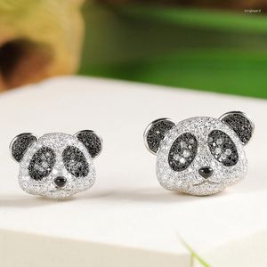 Boucles d'oreilles à tige classique chine Panda boucle d'oreille pleine incrustation petit Zircon mignon Animal Piercing bijoux pour femmes mariage fiançailles cadeau