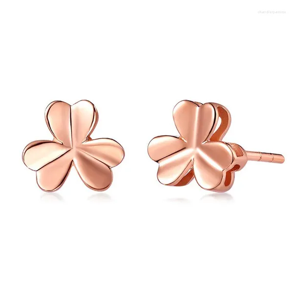 Pendientes de tuerca con trébol clásico AU750, Piercing de oro auténtico y puro de rosa de 18K para mujer, joyería de oficina exclusiva