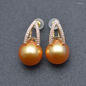 Boucles d'oreilles classiques CZ 925, aiguille en argent doré pour femmes, mode Vintage, grosse coquille, perles, goutte, bijoux, vente en gros