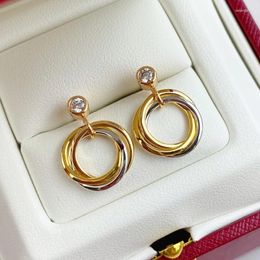 Boucles d'oreilles Classic Design S925 STERLING Silver Three Ring pour le cadeau de fête de bijoux de mode polyvalente pour femmes