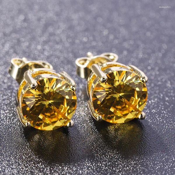 Boucles d'oreilles classiques à quatre griffes, petite boucle d'oreille en cristal jaune, pierre ronde pour femmes, Vintage, mode couleur or, bijoux en pierre de naissance