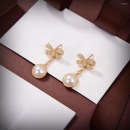 Boucles d'oreilles étalon classiques plaqués zircon nouement à nœud oreille à oreilles femelle géométrique ronde de perle de perle en cristal en diamant bijoux
