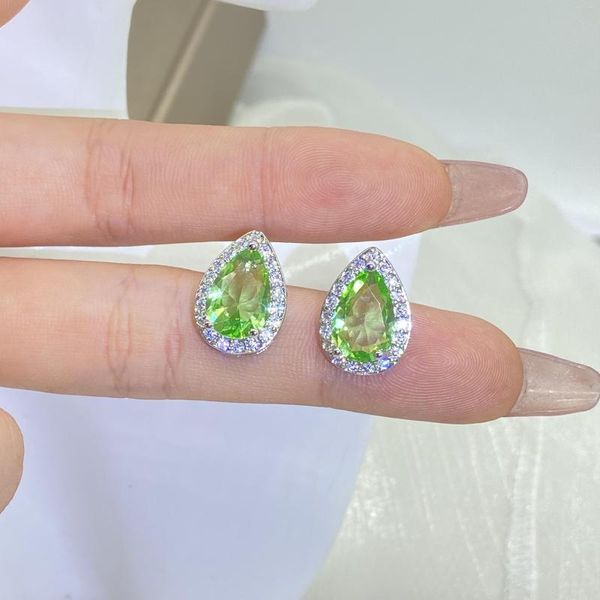 Pendientes de tuerca con forma de pera y lágrima ovalada clásica, verde esmeralda, verde azulado, pendiente de diamante completo para mujer, compromiso geométrico, joyería de regalo nupcial