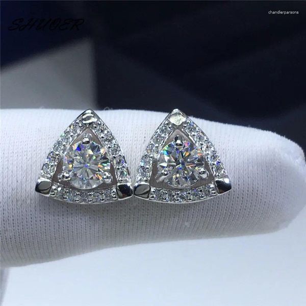 Boucles d'oreilles Stud Classic Pass Diamond D Color Moissanite Triangle 925 Sterling Silver Brilliant Cut Stone Creative Creative Gift