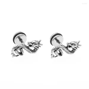 Pendientes de tuerca clásicos Punk Animal dragón acero inoxidable hombres Color plata Unisex mujer Hip Hop Rock accesorios regalo