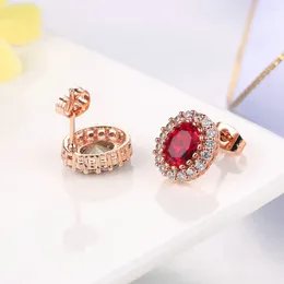 Stud -oorbellen Classic Red Crystal Earring voor vrouwen Groothandel Rose Gold Color Fashion CZ Stone Jewelry Brinco DWE108