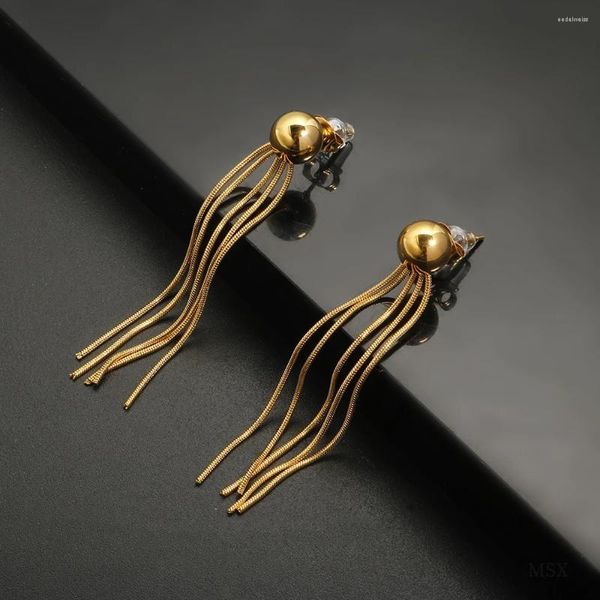 Boucles d'oreilles Stud Classic Round Perles exquises Long Pendre Pendre en acier inoxydable 18 K Gold Gold pour femmes bijoux