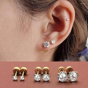 Boucles d'oreilles rondes classiques en acier inoxydable pour femmes, bijoux en zircone cubique Dia 2/3/4/5/6/7/8mm