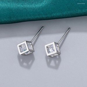 Oorknopjes Klassiek Klein Geometrisch Vierkant Voor Dames Heren Zilver Kleur Metaal Wit Zirkoon Eenvoudig Dagelijks Feest Oorstekers Sieraden