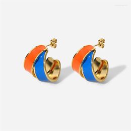 Boucles d'oreilles classiques en acier inoxydable, secteur géométrique pour femmes, bleu Orange, Double sort, bijoux à la mode