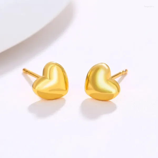 Pendientes de tuerca Pendientes clásicos chapados en oro de 24 quilates con forma de corazón para mujer y niña, pendiente dorado con personalidad, joyería fina y delicada