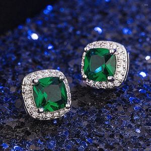 Boucles d'oreilles Classical Fashion carrée verte cristal cristal émeraude diamants pour femmes bijoux de couleur argentée en or blanc blanc bijoux
