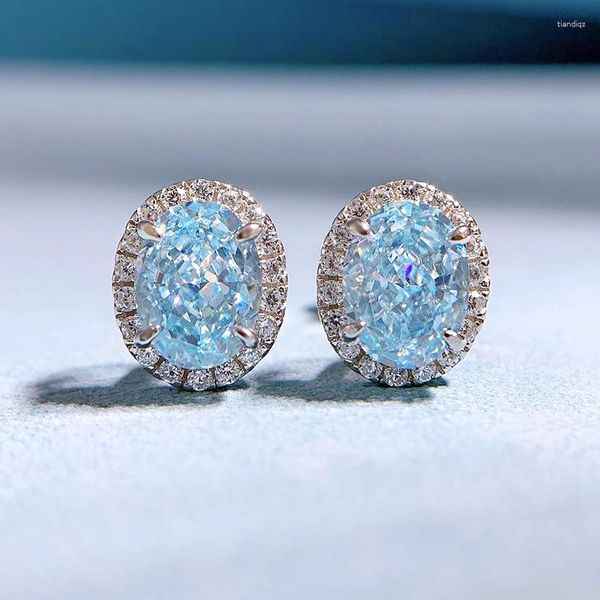 Pendientes de botón Clásicos Plata de ley 925 Corte triturado Aguamarina Diamantes de alto carbono Piedras preciosas Pendientes de botón Pendientes Boda Joyería fina