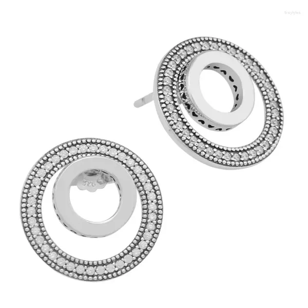 Boucles d'oreilles rondes en CZ transparent pour femmes, bijoux à la mode en argent Sterling 925, accessoire push-back