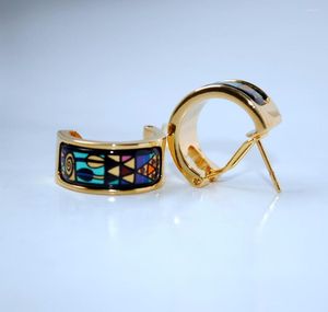 Aretes Cloisonne Esmalte Pintado a Mano Estilo Europeo Pendiente Chapado en Oro 18K