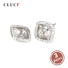 Boucles d'oreilles CLUCI 3 paires en gros 925 en argent Sterling pour les femmes de mariage montage de perles SE026SB