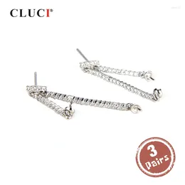 Stud Oorbellen CLUCI 3 paar Groothandel 925 Sterling Zilver Rechte Vrouwen Parel Montage Voor SE048SB