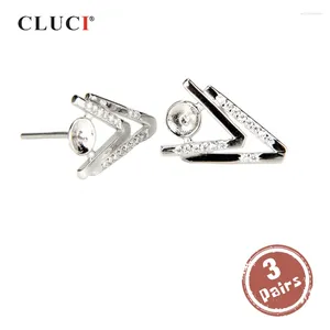 Stud -oorbellen Cluci 3 paar Groothandel 925 Sterling Silver Women Pearl Earring Montage voor het maken van SE042SB