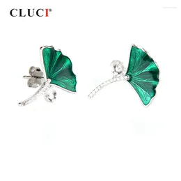 Pendientes de semental CLUCI 925 STERLING LEAF GREEN JOYA FINA Joya de perlas Montaje SE040SB