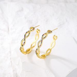 Oorknopjes Cmoonry 2023 Trendy Goud Kleur Koper C Vorm Vrouwelijke Bruiloft Sieraden Luxe CZ Infinity Geometrische Oorbel Voor Vrouwen