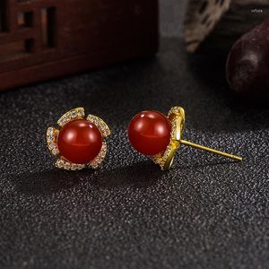 Pendientes de tuerca CN (Origen) Pendientes de rubí rojo rellenos de oro de 14 quilates para mujer Aros verdes Mujer Oreja Piedra preciosa Esmeralda Bizuteria Granate