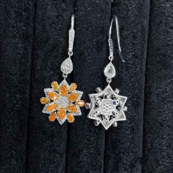 Boucles d'oreilles CNZX 2.170ct diamants oranges or blanc 18 carats femelle goutte pendante pour les femmes fines