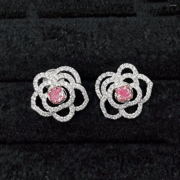 Boucles d'oreilles CNZX2023 diamants roses 0,36ct 18K or blanc Nature clous féminins pour femmes fines