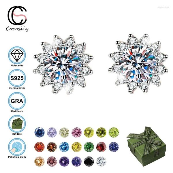 Pendientes Cocosily 0.5CT D Color GRA Certificación Moissanite S925 Plata esterlina Mujeres Girasol Simple Joyería de flores clásicas