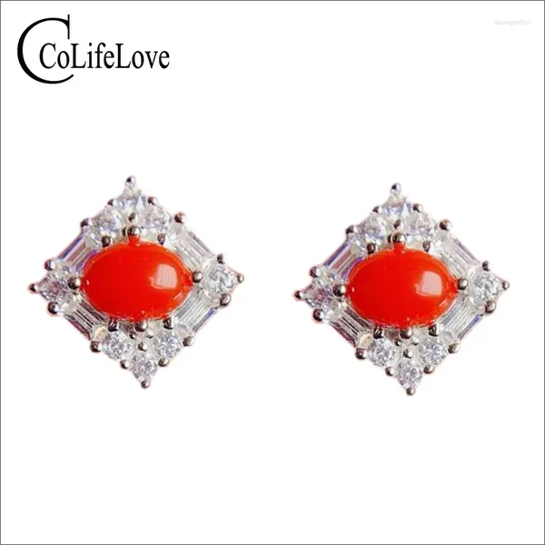 Boucles d'oreilles Colife Jewelry 925 Silver Red Coral 5 mm 7 mm Cadeau précieux naturel pour fille