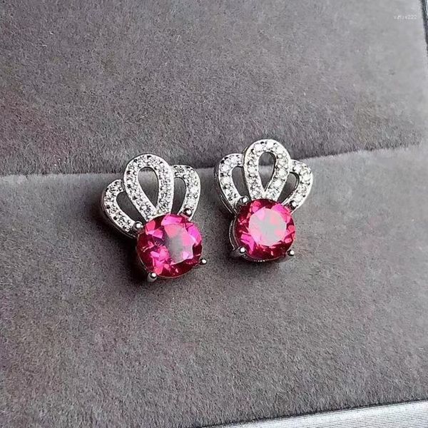 Pendientes CoLife Jewelry Topacio Rosa Para Uso Diario 6mm Redondo Plata 925