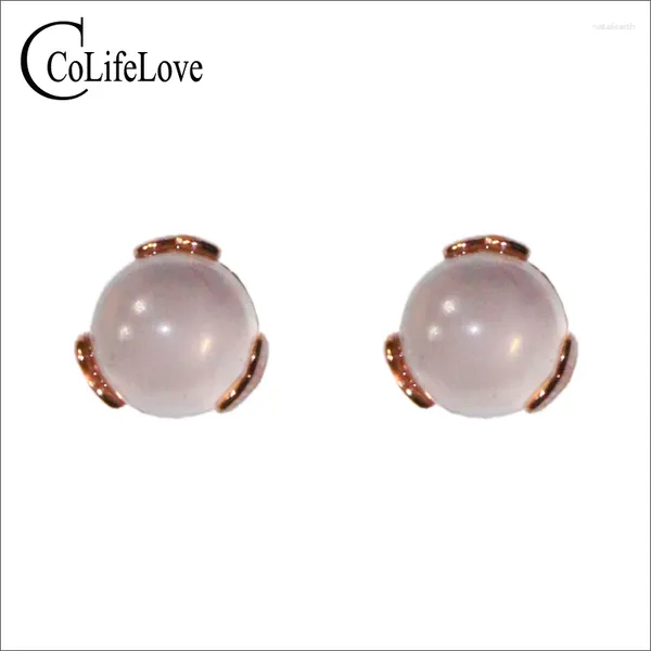 Pendientes CoLife Jewelry Cuarzo Rosa Para Oficina Mujer 8mm Plata Natural 925