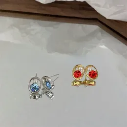 Boucles d'oreilles couleur aigue-marine strass perle embellie cadeaux mode rétro exquis petit ovale creux pour femmes