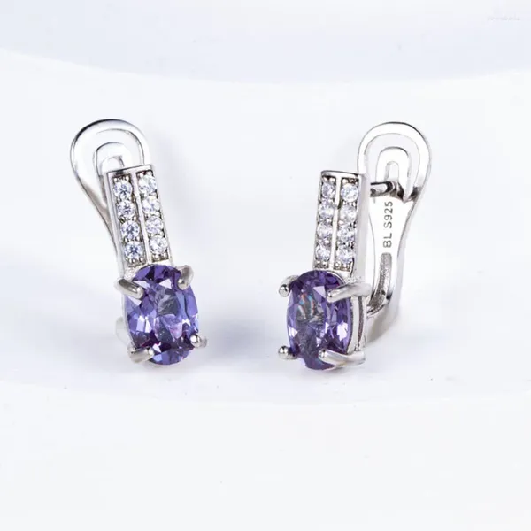 Boucles d'oreilles à tige en argent Sterling 925, couleur changeante, fermoir en alexandrite, bijoux en pierres précieuses violettes à roses pour femmes et filles, 7 à 5mm