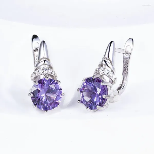 Pendientes de tuerca con cierre de Alejandrita creados que cambian de color, Plata de Ley 925, 8,0mm, joyería de piedras preciosas de color morado a rosa, para mujeres y niñas