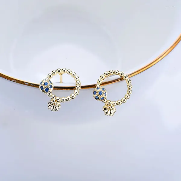 Pendientes de tuerca con retención de Color, chapado en oro Real, cobre, circonita azul, forma redonda con anillo, accesorios para hacer joyas DIY