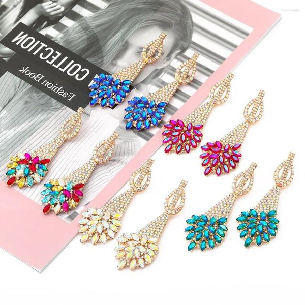 Boucles d'oreilles cristaux colorés longue goutte pour femmes tendance strass Pendientes Bijoux femme Brincos Bijoux géométriques de noël