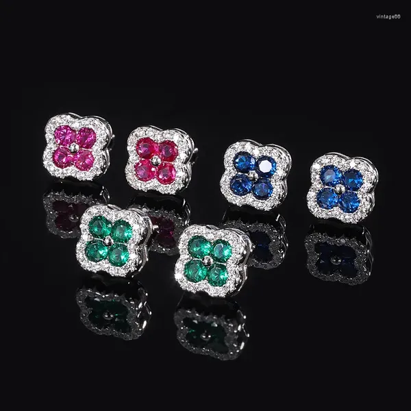 Boucles d'oreilles colorées en Zircon CZ, quatre pétales de fleurs, en argent Sterling 925 plaqué platine, bijoux fins pour femmes, fête de mariage