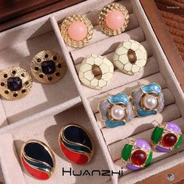 Boucles d'oreilles Colorful Glaze dripped métal irrégulier en pierre de résine rose perle pour les femmes bijoux vintage Huanzhi 2024