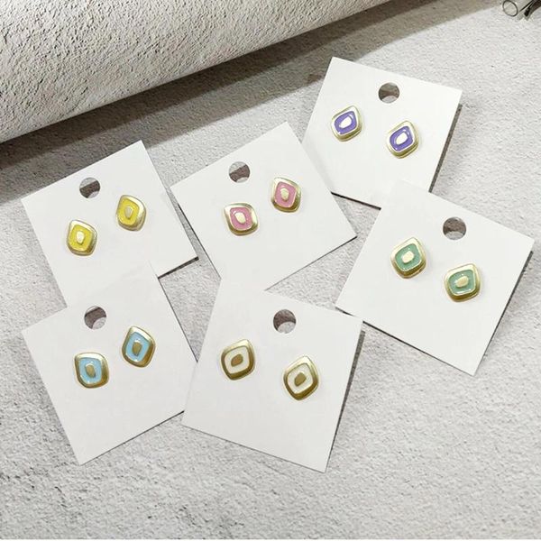 Boucles d'oreilles en métal émail coloré pour femmes, carré géométrique, bijoux à la mode, jaune, rose, vert, petit